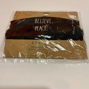 Rae Dunn Black Cloth Graphic Believe Peace Masks 2pk Adjustable New